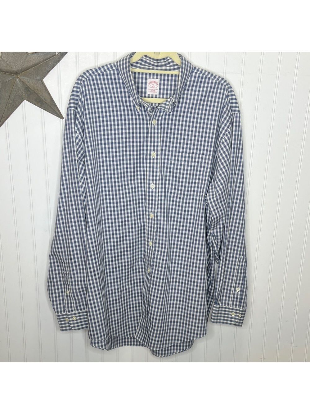 Brooks Brothers Navy and White Gingham Shirt Size XL